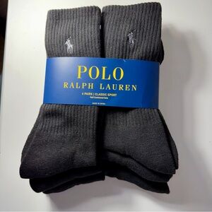 Polo Mens Ralph Lauren 6 Pair Crew Socks Classic Sz 6-12.5 Blk pony logo SALE